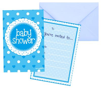 Baby Shower Blue Invites/envelopes 8pcs - Partyware